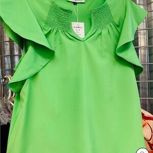 Michelle McDowell Elegant Lime Green Blouse with Ruffle Sleeves